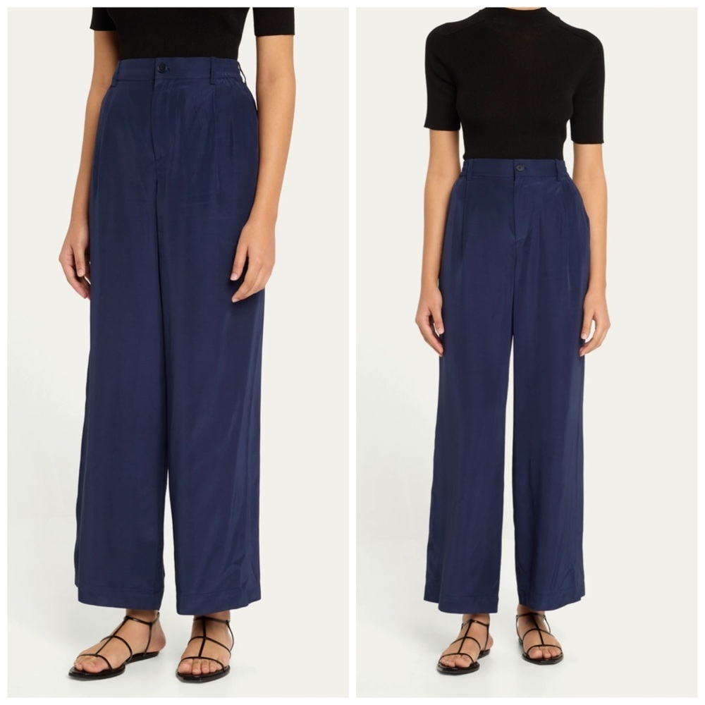 Jonathan Simkhai Wide Leg Trousers Size 2 Midnight Blue Career Professional Work
